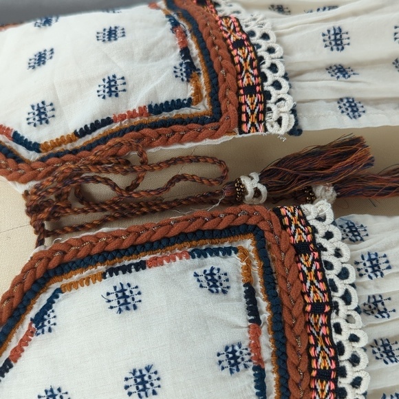 Zara Tribal Pattern Open Front Tp White Brown M bohemian western beach coastal - Picture 4 of 6